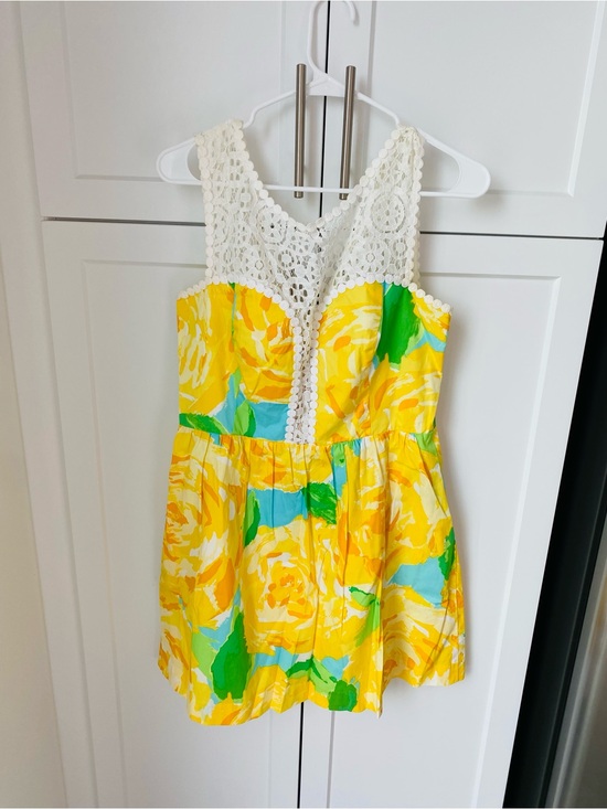 Lilly Pulitzer Dresses & Skirts - Lilly Pulitzer women’s lemon impression crochet dress size 10 pockets